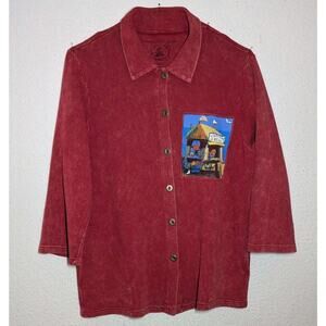 Vtg Michael Leu Shirt Jacket Sz Large Red Waffle Knit Artsy Shacket Art To Wear